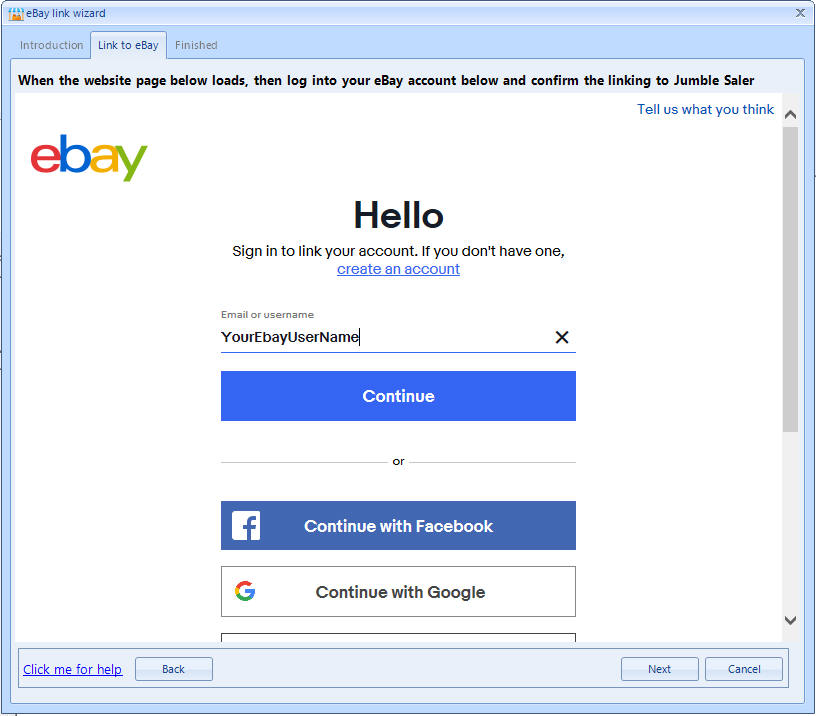 eBay Link Wizard step 2